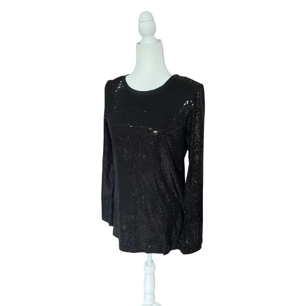 Tory Burch Sequined 100% SILK Black Top Women Size 6 GLAM Sexy Designer Holiday
